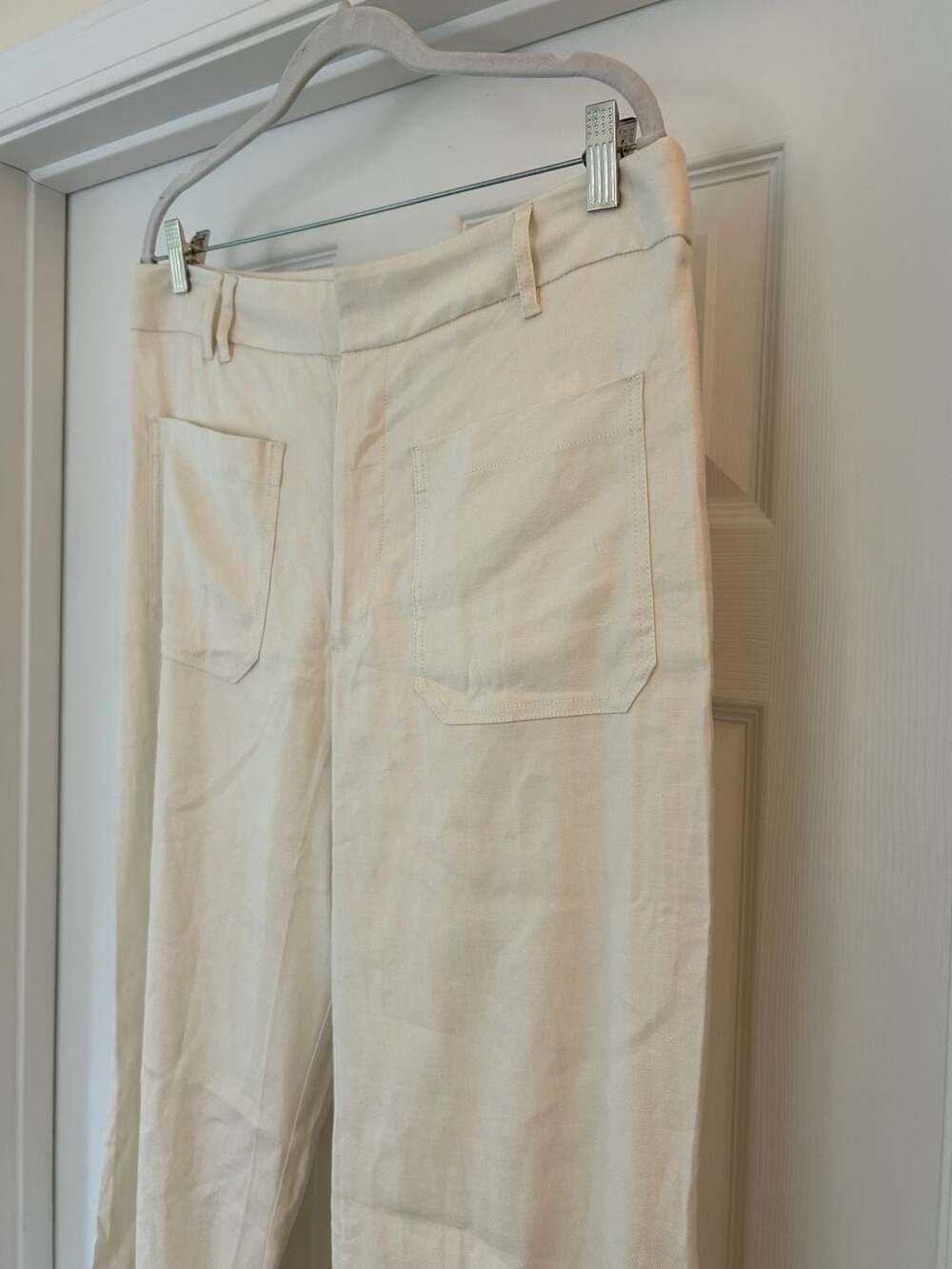 Maeve Colette Linen Stretch High-Rise Wide-Leg Pants Chalk White 14 - Picture 9 of 12